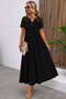 Women's Short Sleeve Lace Button Detailed Long Waffle Dress - 3
