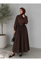 Voile Fabric Lined Long Skirt with Pockets - Brown - 2