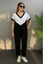 Women's Short Sleeve V-Neck Double Color Viscose Two Thread Double Blouse and Pants Set - 7