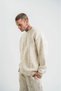 Men's 3 Thread Cotton Oil Washed Sweatshirt Double O Oversized Crew Neck Long Sleeve - Cream - 3