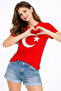 T-Shirt Short Sleeve Crew Neck Moon Star Flag Printed T-Shirt - Red - 4