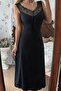 Women's Strappy Lace Collared Long Thick Ribbed Camisole Nightgown - 3
