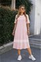 Women's Short Sleeve Crew Neck Stripe Detailed Midi Viscose Dress - 4