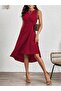 Women's Zero Sleeve Crew Neck Gathered Asymmetric Cut Detailed Janjan Crepe Dress - 5