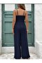 Women's Rope Strap V-Neck Long Aerobin Jumpsuit with Belt at the Waist - 4