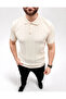 Men's Summer Knitwear T-Shirt Short Sleeve Polo Collar Buttoned T-Shirt - Cream - 4