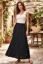 Trend42Plus Black Long Crush Skirt with Rubber Detail at the Waist (Size Range 36-48)