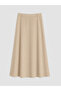 Özmarka New Season Beige High-Waisted Pleated Flared Skirt - 7