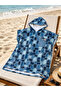 Printed Towel Poncho, Unisex, 80X100 Oversized Beach, Pool and After-Bath - Blue Leaf Pattern - Defoludur - 5