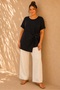 Women's Plus Size Waist Drawstring Accessory Detail V-Neck Cut Short Sleeve Stretchy Viscose Blouse - 6