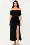 Women's Madonna Collared Waist Gathered Side Slit Midi Sandy Dress - 4