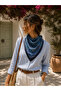 Izni Blue Digital Shawl Patterned Square Satin Scarf 70X70 cm - 3