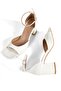 White Short Heeled Sandals with Thick Straps and Blunt Toe Summer Shoes Muzi - 4