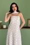 Women's White Strapless Maxi Dress with Scarf, Floral Pattern, A-Line - 3