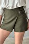 Women's Khaki Shorts Skirt Asymmetrical Front Closure Buckle High Waist Mini - 4