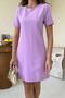 Women's Lilac Short Sleeve Crew Neck A-Line Plain Mini Atlas Dress - 4