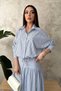 Women's Blue Shirt-Skirt Set Striped Shirt Skirt Set Shirt Collar Buttoned Bodice Gathered Long - 3