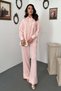 Women's Pink Embroidered Shirt Pants Set Shirt Collar Pocket Wide Leg - 2