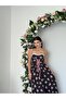 Women's Black Dress with Floral Pattern, Straps, Lace Collar, Long - 5