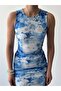Women's Floral Pattern Blue Midi Dress Floral Pattern Tulle Draped Sleeveless Crew Neck - 4