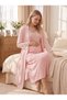 New Season Pink Striped Design with Easy Breastfeeding Feature, Short Sleeve, 100% Cotton Maternity Nightgown Set - 2