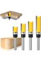4-piece flush trimming end mill set, 8mm shank diameter, woodworking end mills for countersunk cutters, used for precision milling and grooving.