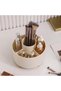 360-Degree Rotating Cream Pen Holder, 5-Slot Stationary Desk Organizer & Non-Slip Pencil Storage Pot for Office - 3