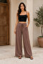 Women's Button Detailed High Waist Soft Fabric Comfortable Fit Wide Leg Pants