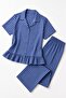 Viscose Woven Navy Blue Gingham Pajama Set - 4