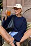 Women's Navy Blue Suprem Lycra Oversize T-Shirt