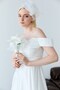 White Boat Neck Draped Slit Long Evening Dress - 7