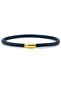 Navy Blue 4mm Thin Genuine Leather Yellow Metal Magnetic Clip Men's Bracelet M067F
