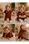 Baby Brown Velvet Cosmonaut Jumpsuit with Welsoft Lining, Hooded and Eared Winter Jumpsuit - 3