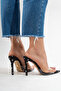 Women's Black Polka Dot Detailed Pointed Toe Thin Heeled Transparent Strap Slippers Sona - 8