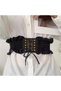 Two punk-style women's stretch woven dress belts, made of denim, with an elastic waistband, wide edge, and a versatile retro fabric - light blue. - 5