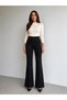 Women's Black High Waist Ribbed Stitched Spanish Flare Scuba Crepe Gathering Trousers - 3
