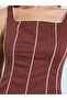 Brown Piping Detail Square Neck A-Line Midi Dress - 3