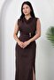 Low Neckline Waist Buckled Satin Dress K-262652 - 6