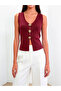 Burgundy Sleeveless Knit Top with Floral Buttons - 3