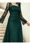 Dark Green Floral Lace Square Neck Maxi Dress - 2
