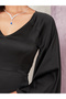 Extreme Flared Sleeves Satin Midi Dress with Back Slit - 3