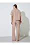Khaki Textured short Sleeves Shirt and Wide Leg Trousers Set - 6