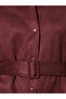Burgundy Suede Look Long Sleeve Shirt with Belt - 4