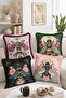 Vintage 4-Piece Fringed Throw Pillow Cover Set with Bee and Flower Patterns - Tassel Pillowcase - 2