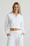 Women's White Two-Thread Relaxed Fit Hooded Zipper Crop Wide-Leg Sweatpants Set - 7940 - 6
