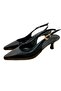 312483 Shiny Leather Gold Buckle Open Back Heeled Shoes - 5