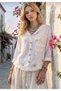 Hooded Colorful Star Embroidered Long Sleeve Pocketed Drawstring Cotton Linen Cardigan