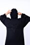 * Elegant Black Embroidered Abaya with Beaded Leaf Appliqué Details & Matching Hijab - 2