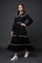 Black Girl's Lace Detailed Double Collar Polka Dot Long Dress 24753