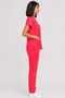 Women's V-Neck Bat Sleeve Beige, Pomegranate Flower Cotton Linda Scrubs Set - 3